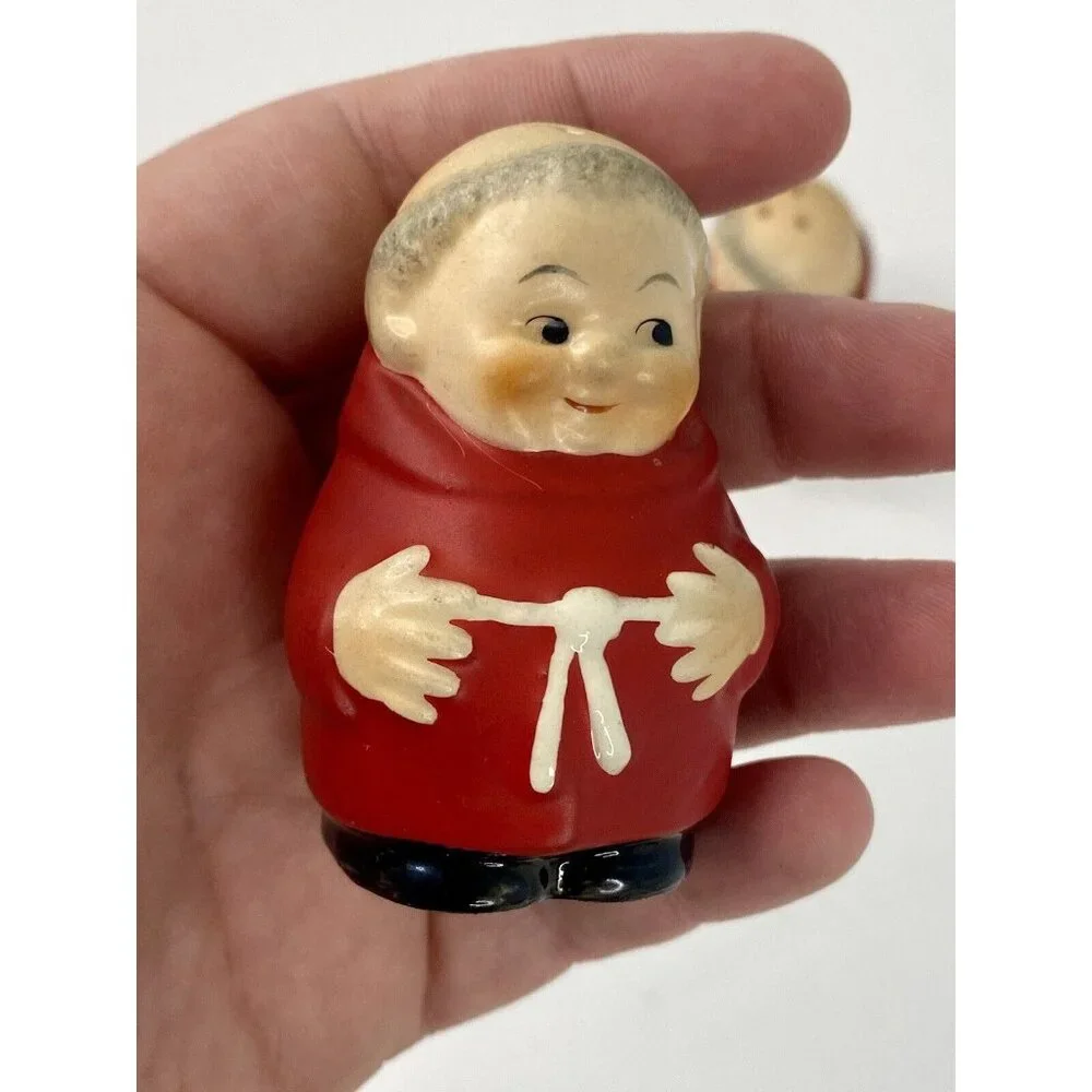 Goebel Red Cardinal Tuck Salt & Pepper Vintage Friar Monk West Germany Porcelain